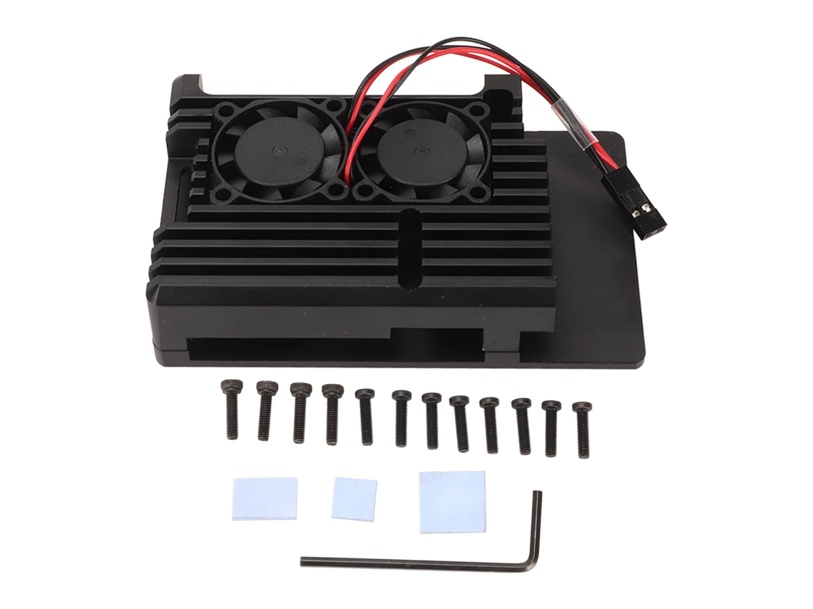 Caja De Disipador De Calor De Aleación De Aluminio Con Doble Ventilador Para Refrigeración De Raspi 4b