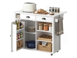 Isla De Cocina Con Ruedas, Tapa Abatible, 2 Cajones, Especiero, Color Blanco.
