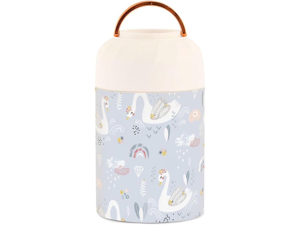 Termo Térmico De Acero Inoxidable 500 Ml Con Cuchara Para Mantener La Comida Caliente Diseño Cisne Y Arcoír...
