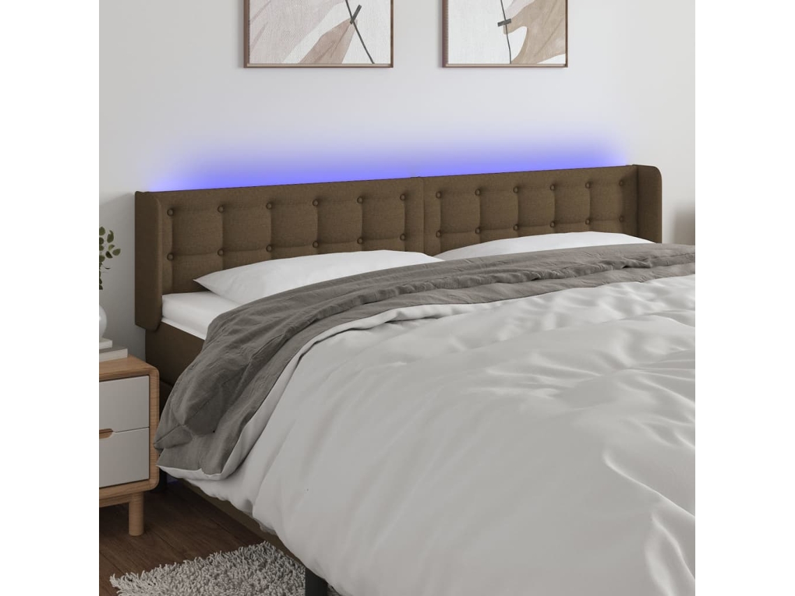 Cabecero Con Led De Tela Marrón Oscuro 203x16x78/88 Cm