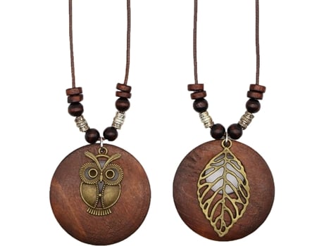 Collar Largo De Madera Cadena De Cuerda De Cera Ajustable Hecha A Mano Madera Redonda Con Árbol De La Vida Colgante De Trébol De Cuatro Hojas Joyer...