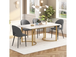 Conjunto Mesa Y Sillas 140×80 Cm - Mesa Comedor Moderna, Sillas De Terciopelo, Patas Doradas - Gris