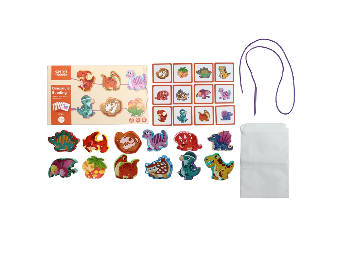 Juguete Educativo De Madera Con Cuentas Para Ensartar En Un Hilo - Diseño De Dinosaurio Y Fruta - Para Niños En Edad Preescolar