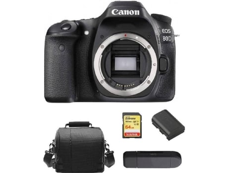 Cámara Reflex CANON EOS 80D + Tarjeta SD 64GB + Bolsa + Batería LP-E6N + Lector de Tarjetas SD (APS-C)