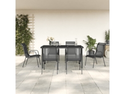 Juego de comedor de jardín de 7 piezas, acero y textileno negro, Dkd Home Decor