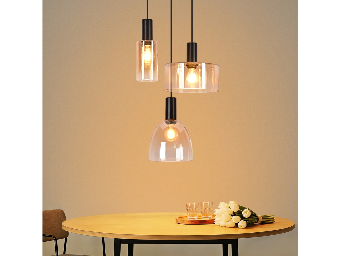 Zmh Lámpara Colgante De Cristal De 3 Luces Estilo Industrial Vintage Casquillo E27 Altura Regulable Para Salón Y Comedor