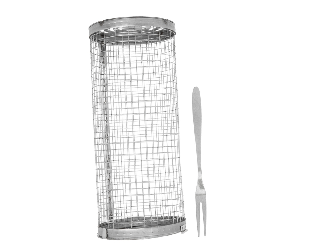 Cesta Giratoria De Acero Inoxidable Para Barbacoa Con Malla Abierta Para Pescado, Verduras Y Patatas Fritas.