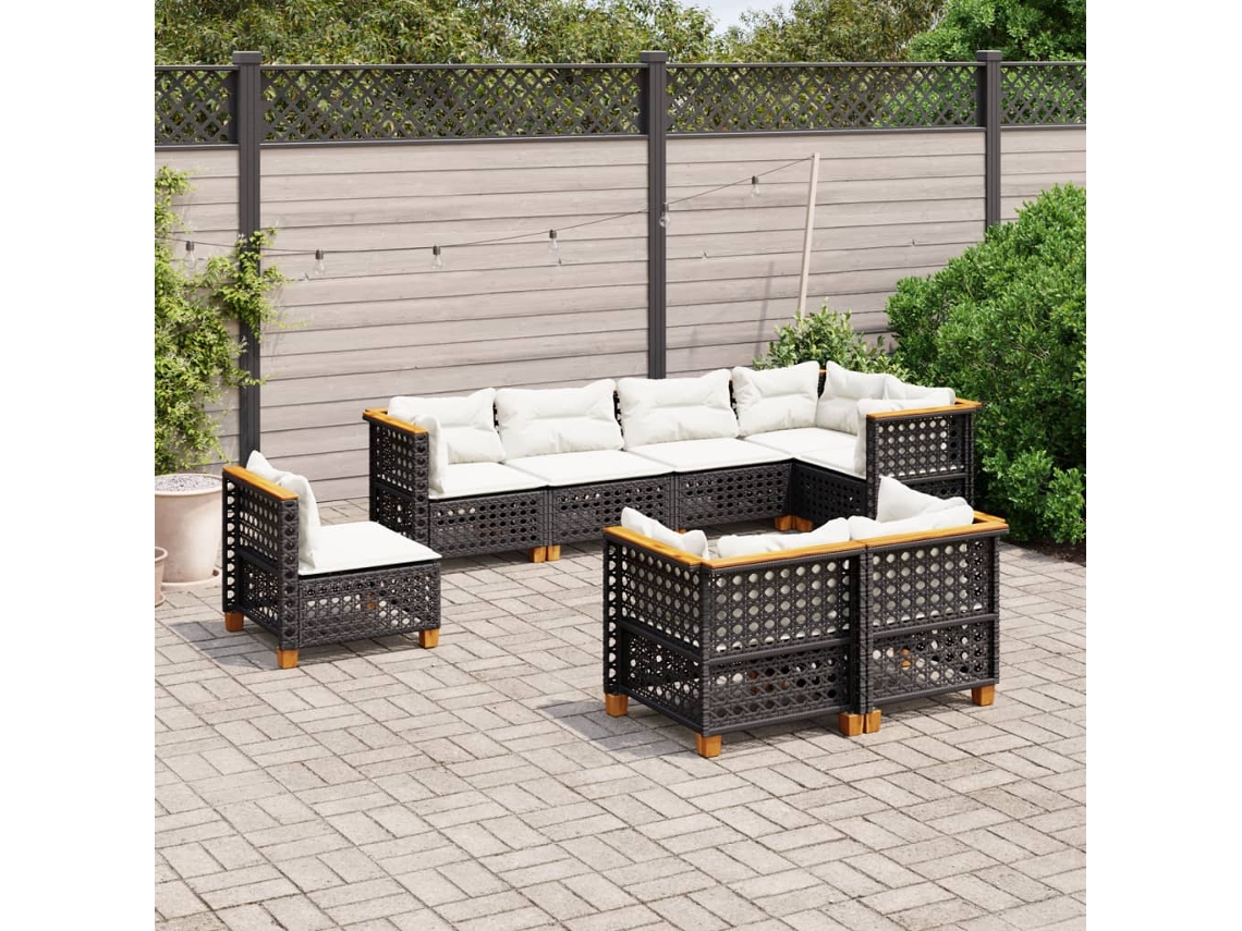 Conjunto de sofá de jardín de 8 piezas con cojines en mimbre sintético negro de DKD Home Decor