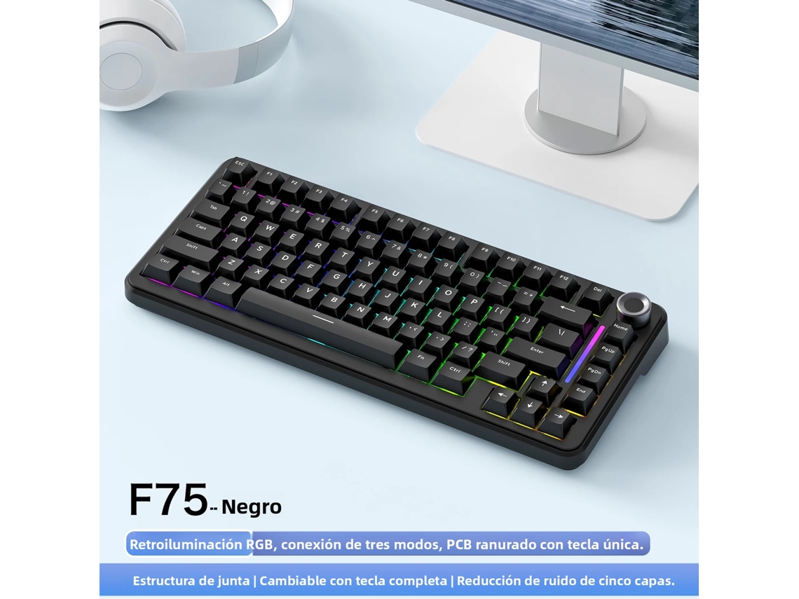 Teclado Mecánico Inalámbrico Para Juegos, Teclas Pbt, Letras Laterales, Diseño Del 75 %.