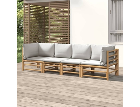 Conjunto 4 de muebles de jardín VIDAXL bambú y cojines gris claro