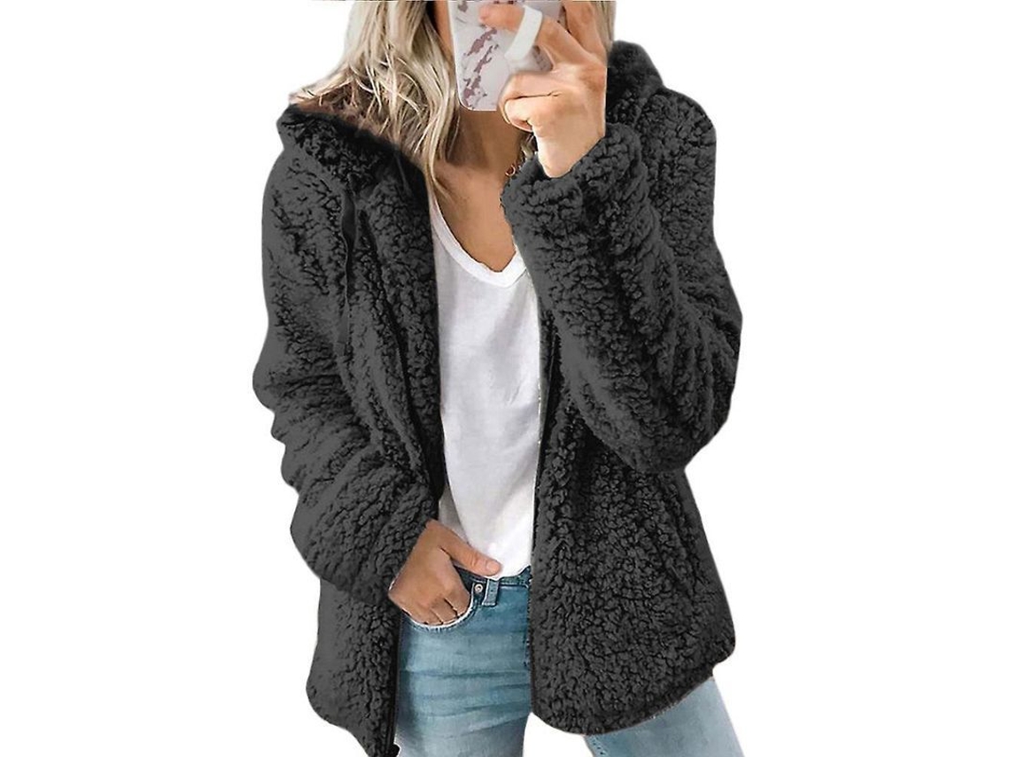 2026-chaqueta De Peluche Oso Teddy Para Mujer Con Capucha Abrigo Suave Invierno Caliente Casual Xl Negro