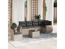 Conjunto 7 Piezas Sofás De Jardin Com Almofadões Vime Pe Cinzento Claro Dkd Home Decor