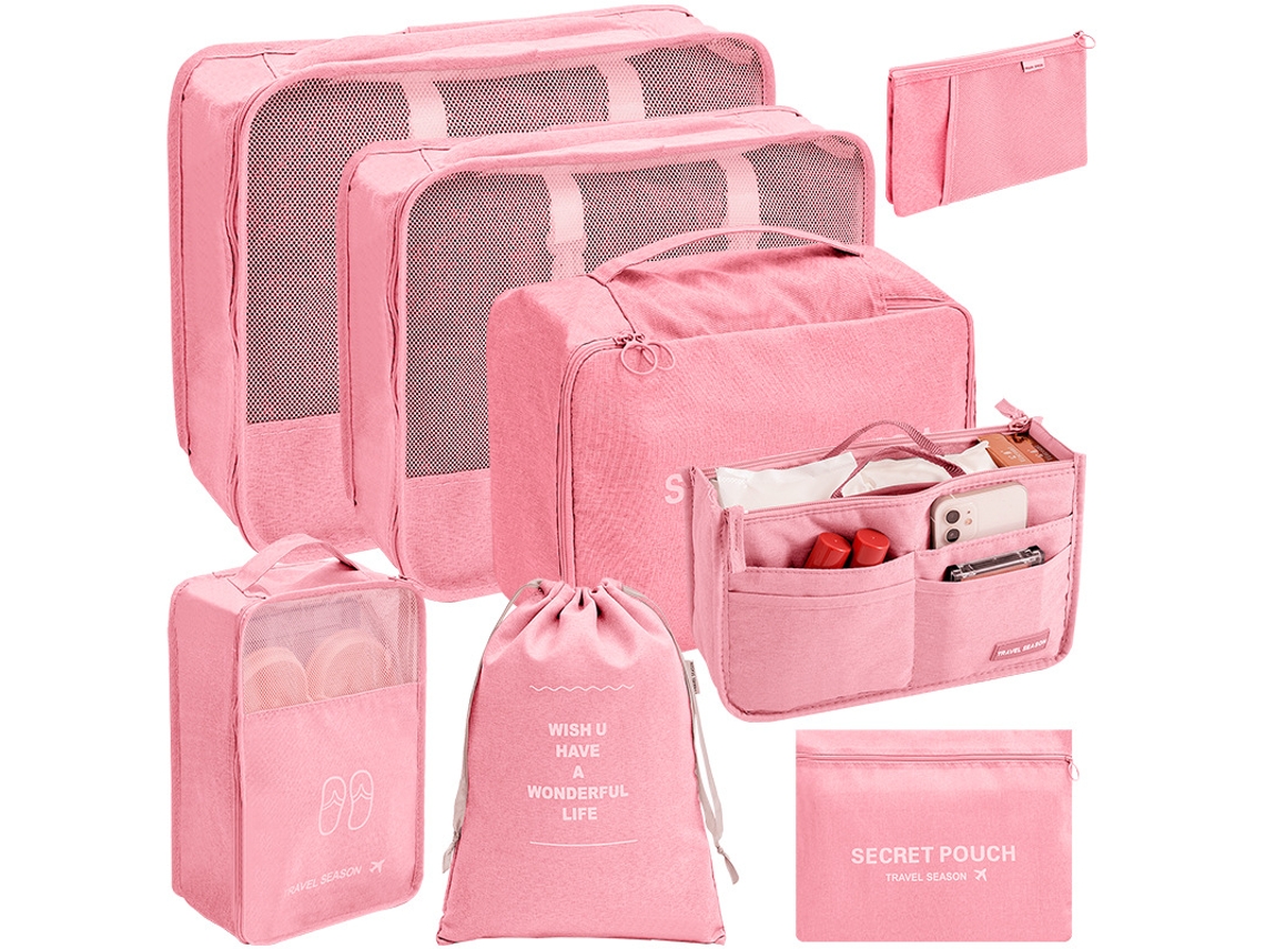 Conjunto De Bolsas Organizadoras Para Malas, Pacote Com 8 Chrui (rosa)