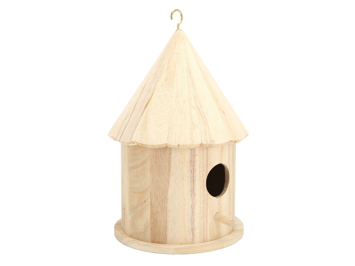 Casa De Pájaros De Madera Redonda Colgante Para Jardín Balcón Decoración Exterior