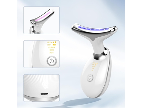 Dispositivo de belleza vibratorio para rostro y cuello - Herramienta para el cuidado de la piel de triple acción con modo de luz de 7 colores para ...