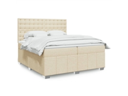 Cama Box Spring Con Colchón Tela Color Crema 200x200 Cm