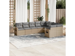 Conjunto de sofá de jardín de 9 piezas con cojines, mimbre sintético beige, Dkd Home Decor