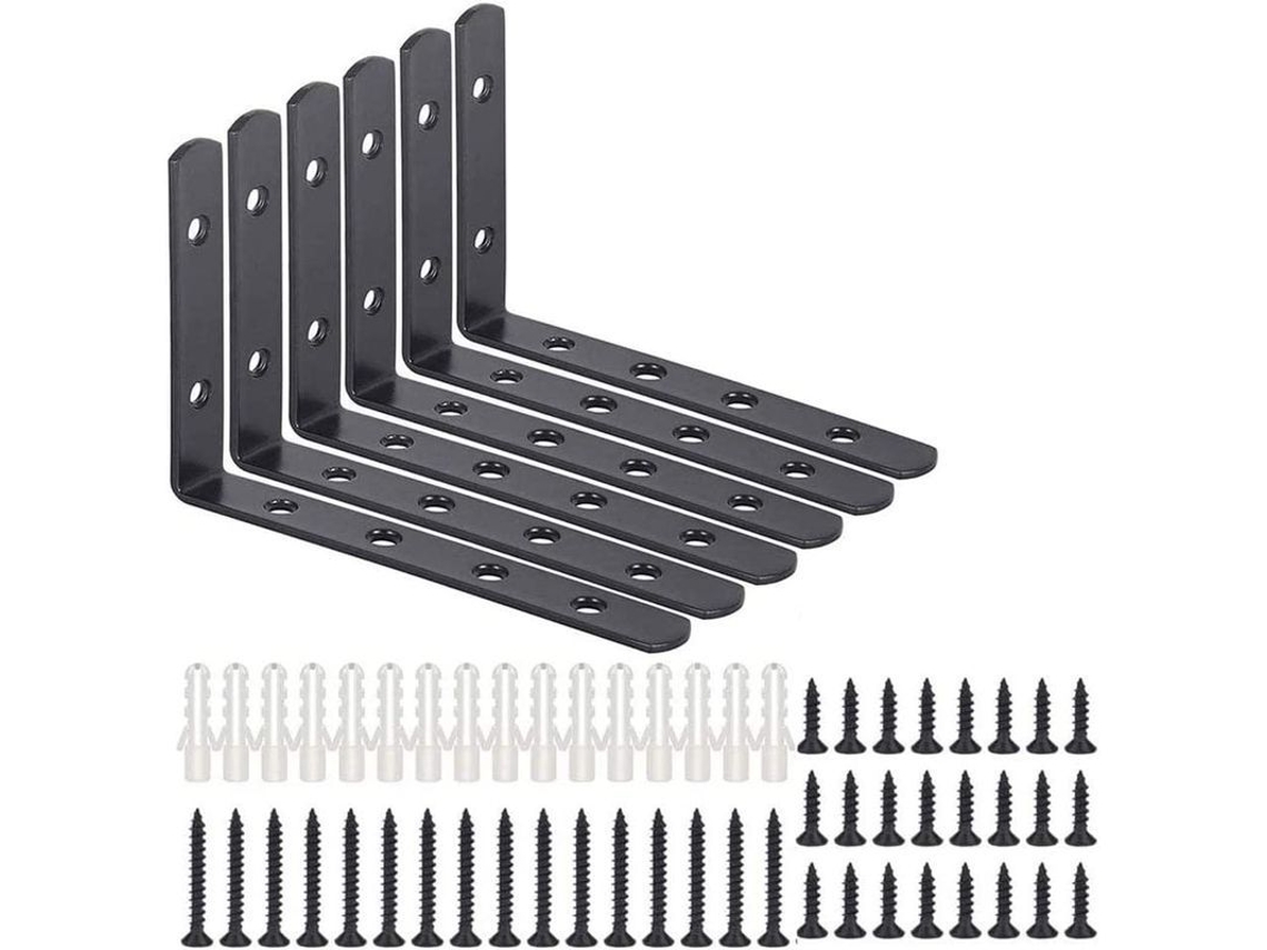 2026altiro-soporte De Estante En Forma De L, Montaje En Pared Negro, 90°, Montaje Con Tornillos, 30 Kg, Acero Inoxidable, 6 Piezas