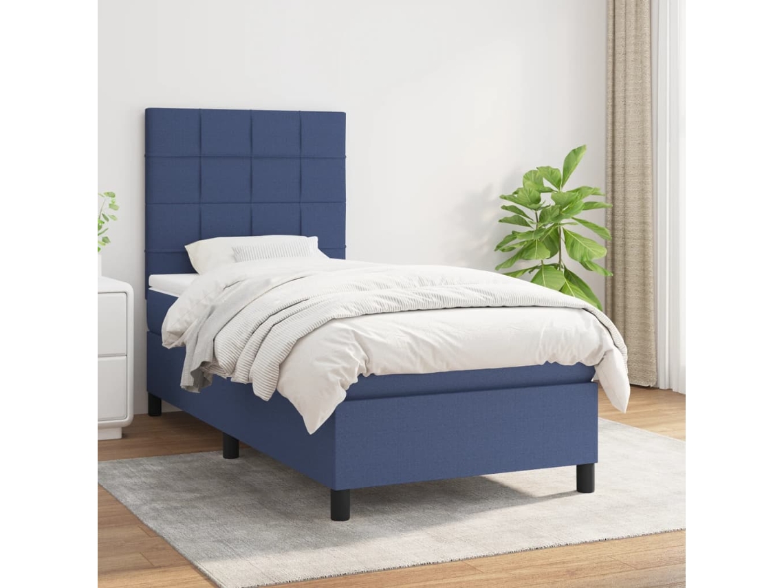 Estructura De Cama Con Muelles/Colchón 90X190 Cm Tela Azul