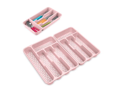 PLASTIC FORTE Juego de 2 Cuberteros Classic para Cajón Con Múltiples Divisiones Rosa