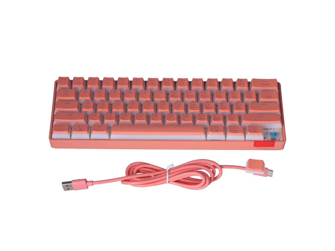 Teclado Mecânico Gamer 61 Teclas Pudding Keycap Bateria Longa Modo Dual Switch Rosa Azul Bt 5.0