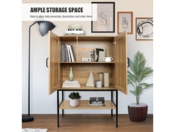 Mueble rústico de madera con 2 puertas, librería de 2 niveles, librería inferior, aparador, mueble elevado con pata de hierro, almacenaje independiente