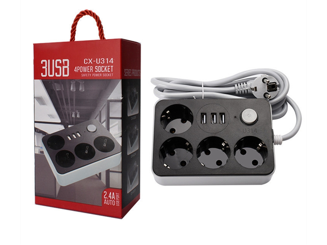 Cable De Extensión De 2500 W Con 4 Tomas De Corriente Y 3 Puertos Usb, 1,8 M, Czhhmart