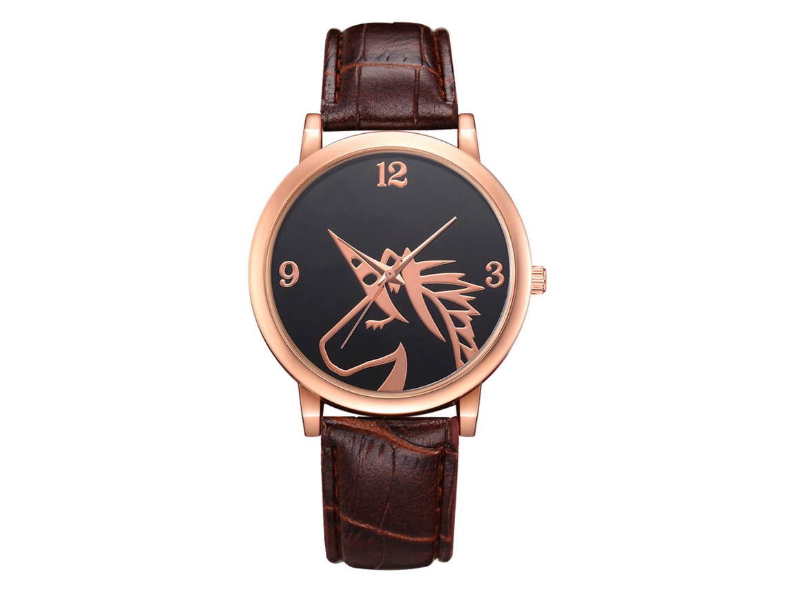 Reloj De Moda Rebirth Para Mujer Con Esfera Grande, Correa De Pu, Movimiento De Cuarzo Redondo (caqui)