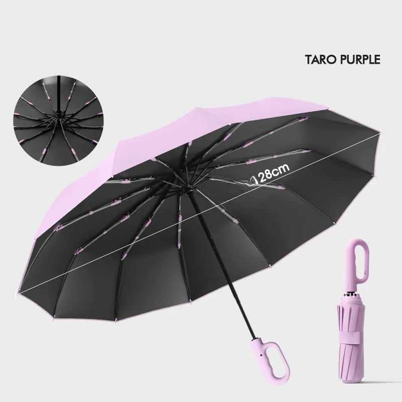 Guarda-chuva Extra Grande Com Fivela E 12 Varetas, Totalmente Automático, Portátil, À Prova De Vento E Dobrável Para Dupla Função (roxo 12k).