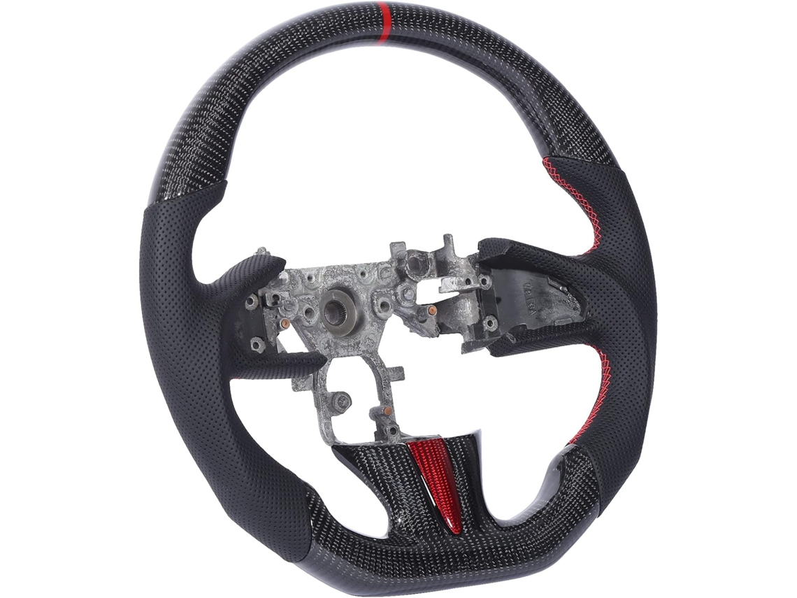 Volante De Cuero Perforado Con Fibra De Carbono, Costuras Rojas Para Los Modelos 2014-2016, Puños Con Diseño De Competición.