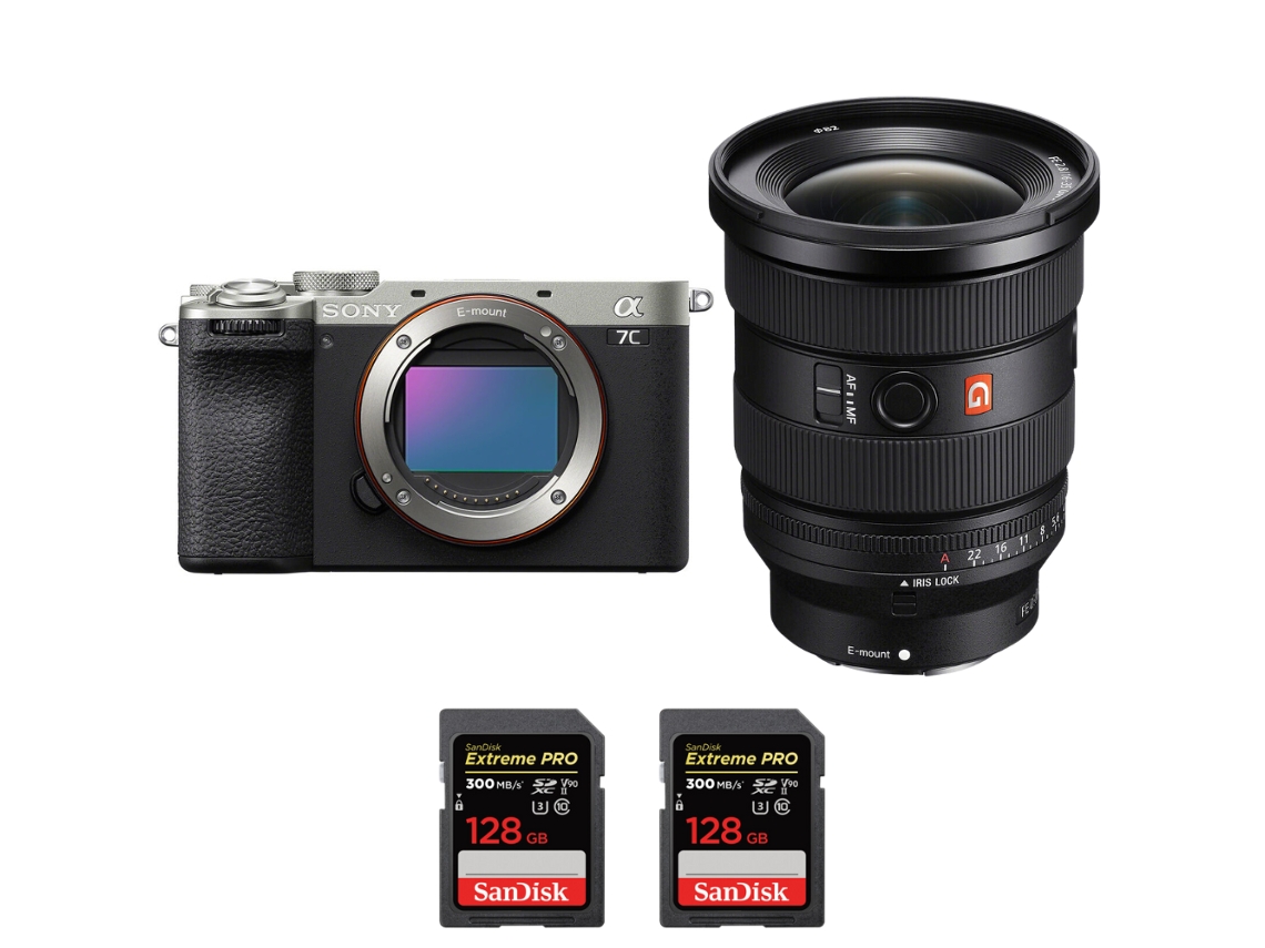 Sony A7c Ii Plateado + Fe 16-35mm F/2.8 Gm Ii + 2 Sandisk 128gb Uhs-ii 300mb/s - Cámara Fotográfica Híbrida + Ebook Pricedirect
