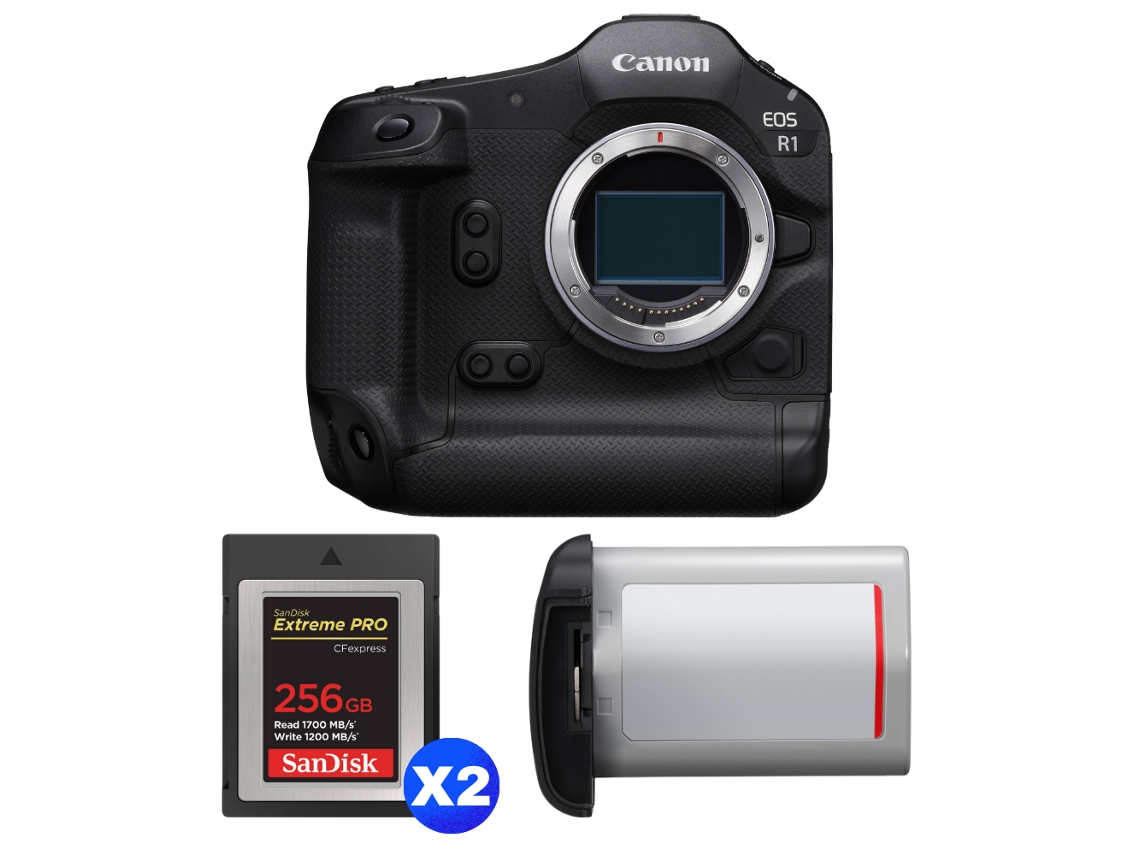 Canon EOS R1 + 2 tarjetas Sandisk Extreme Pro CFExpress Tipo B de 256 GB + Canon LP e19 + Libro electrónico “20 consejos para fotos impresionantes”