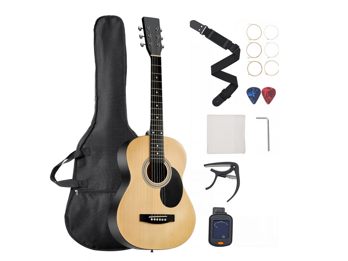 Guitarra acústica Dreadnought de 39" con tapa de abeto, cuerpo de caoba y funda Tekmaquinas