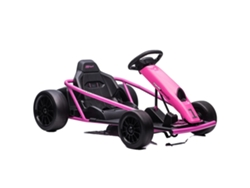 Kart eléctrico, velocidad de 13 km/h, motores duales, rojo y rosa.