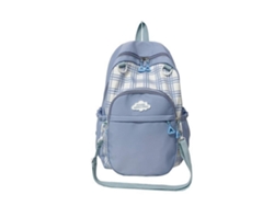 Mochila escolar japonesa grande con ventana transparente, estampado a cuadros y cómoda correa para el hombro, azul.