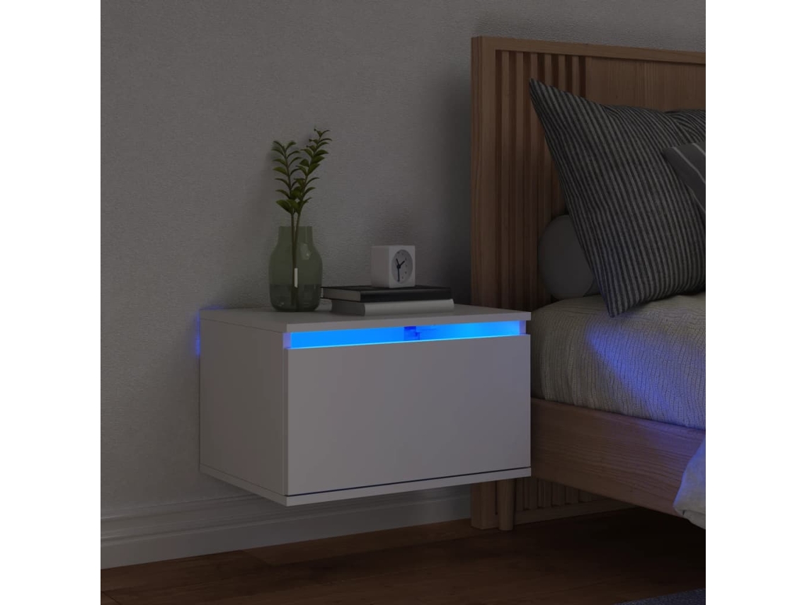 Mesita de Noche Pared Luces Led Madera Blanco