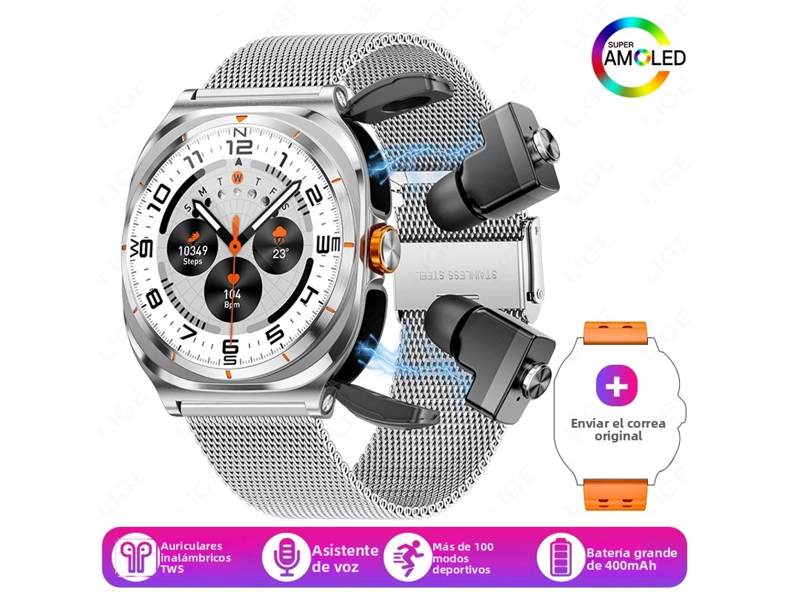 Smartwatch, Auriculares Inalámbricos TWS 2 en 1, Pantalla de 1,53 pulgadas, Batería de 400 mAh