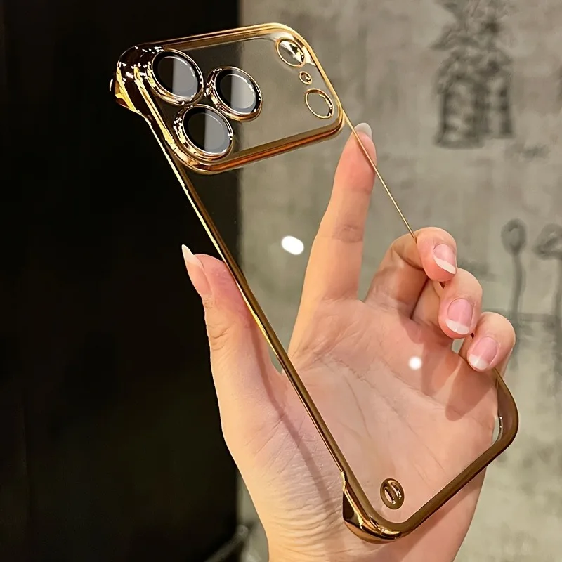 (hola Iphone 16 Dorado) Funda Para Iphone Sin Marco, Galvanizada, Ultrafina, A Prueba De Golpes Y Transparente.