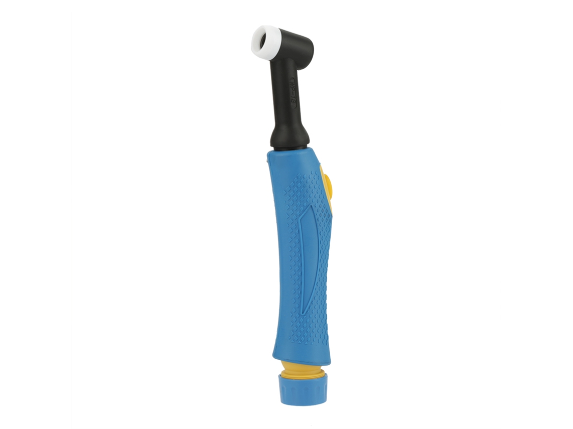 Antorcha de soldadura TIG refrigerada por agua WP-18 con cabezal y cuerpo flexibles e interruptor de encendido/apagado.