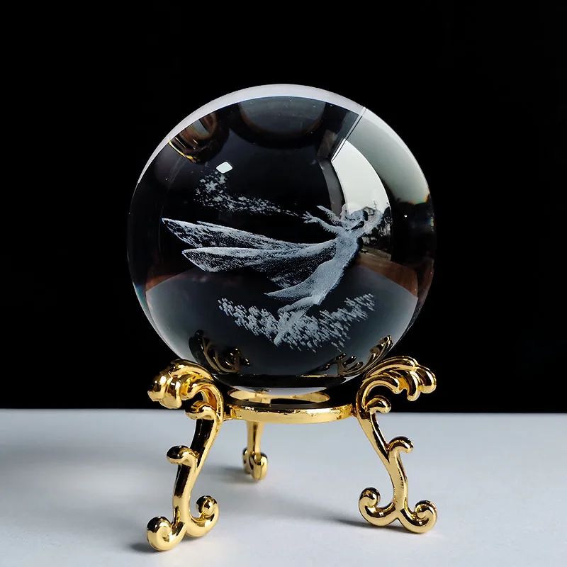 Bola de cristal de 60 mm, esfera de vidrio tallada en 3D, pisapapeles con base MDUG (Estilo 8, 60 mm)