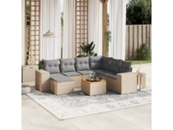 Conjunto de sofá de jardín con cojines, mimbre beige PE Dkd Home Decor