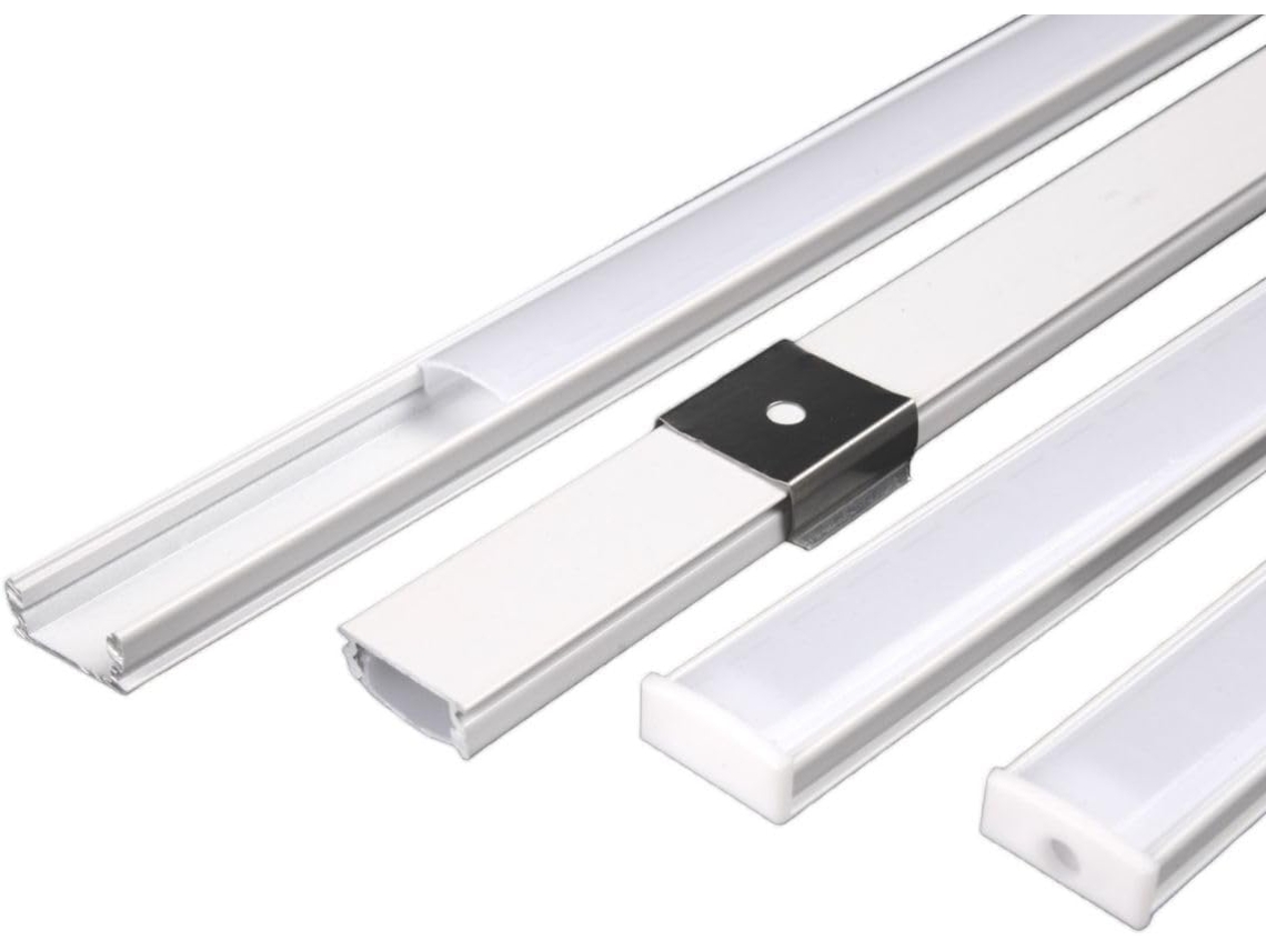 Pack x4 Perfil Aluminio 1M Blanco, Instalación de Tiras LED Superficie, Difusor Translúcido 17,3mm x 6,85mm JANDEI