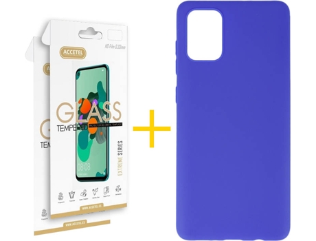 Kit Funda + 2 Protectores de Pantalla Samsung Galaxy A71 5G ACCETEL Liso (Azul)