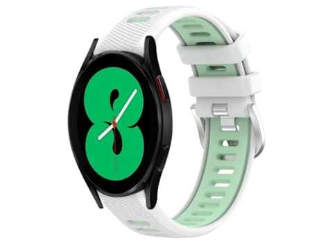 Correa de reloj inteligente para Samsung Galaxy Watch4 44 mm 20 mm Correa deportiva de silicona con hebilla de acero bicolor (blanco + verde azulado)
