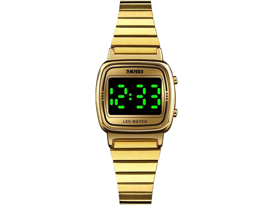 Reloj Digital Fino Oro Acero Inoxidable Reloj Retroiluminación Temporizador Resistente Al Agua Despertador Reloj Led Morado Yuysan