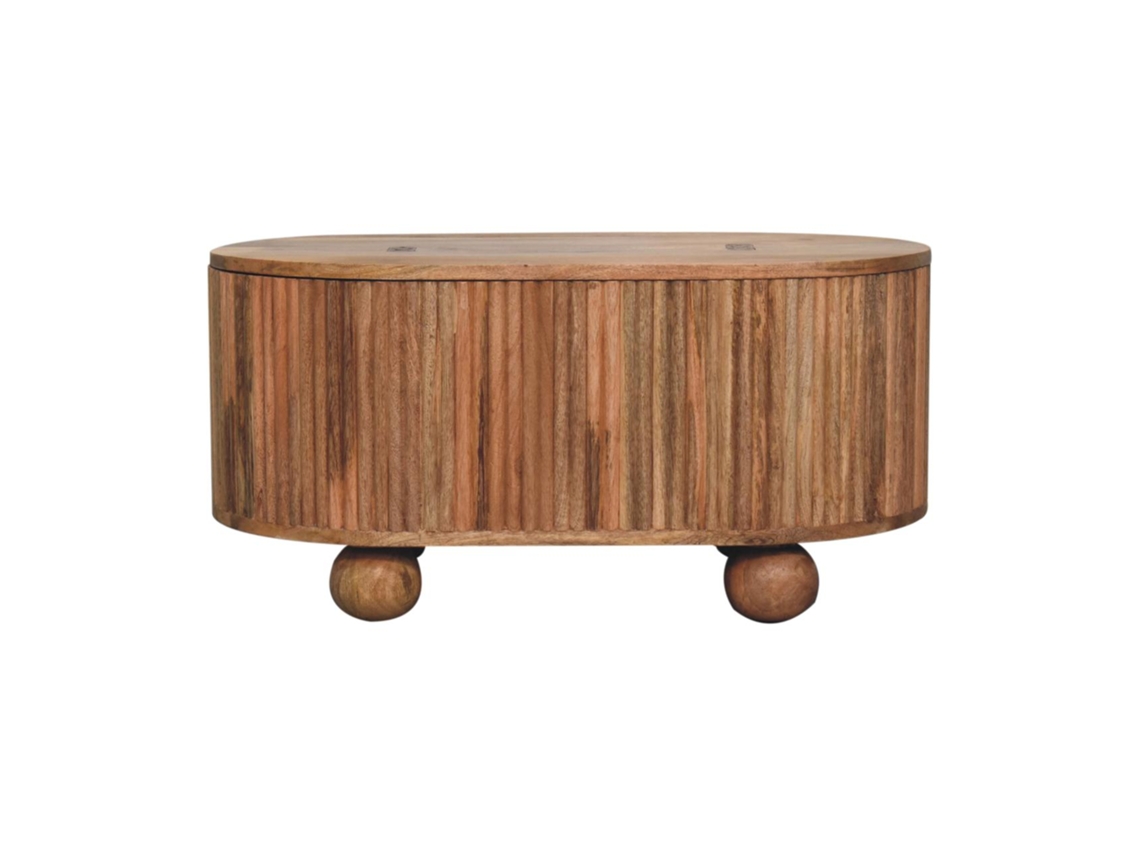 Mesa de centro Soba Ball de madera maciza con tapa, 1 compartimento, color marrón, ARTISAN FURNITURE EST 1995 TM