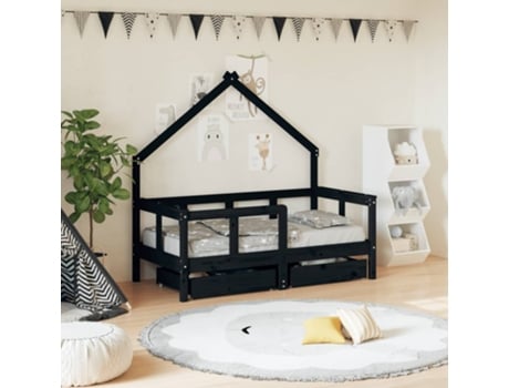 Estructura De Cama Infantil VIDAXL Negro Madera (70x140 cm)