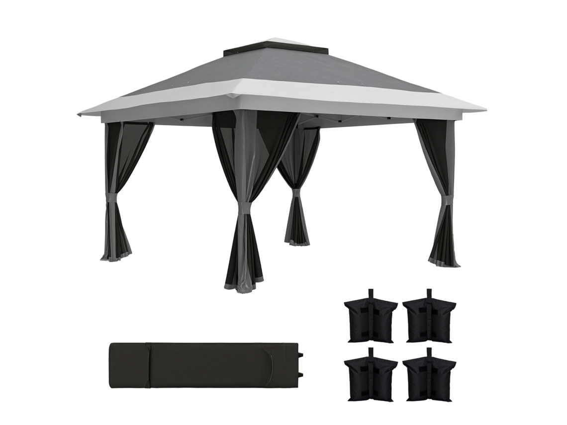 Cenador plegable de 3,6 x 3,6 m, protección UPF50, ruedas, sacos de arena y bolsa de transporte (gris)