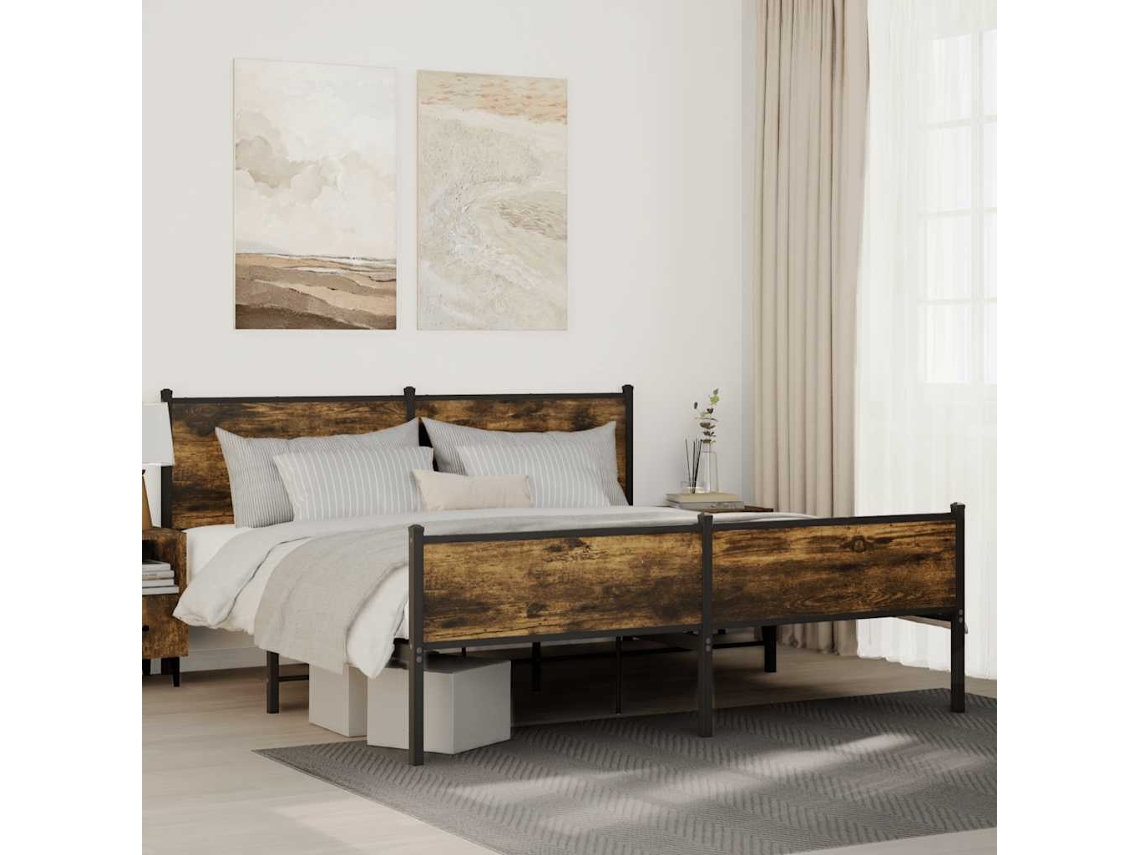 Estructura De Cama Sin Colchón Metal Roble Ahumado 160x200 Cm