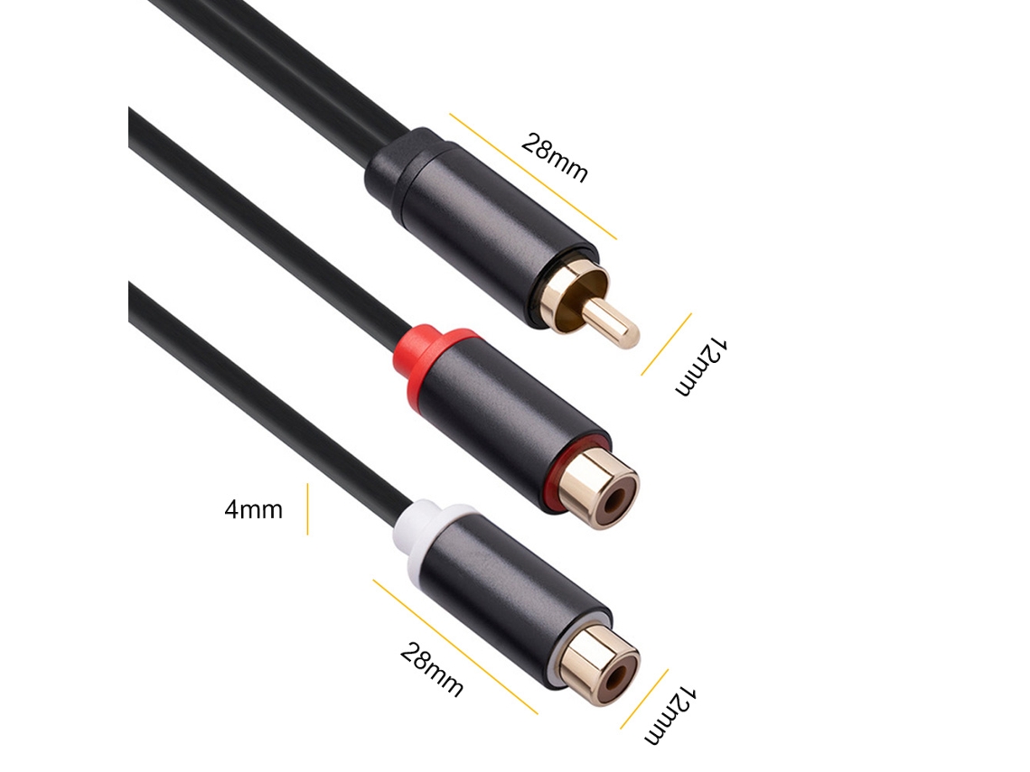 Cabo Adaptador Y Rca 1 Macho Para 2 Fêmeas Estéreo De Áudio Com Revestimento De Ouro 0.3m